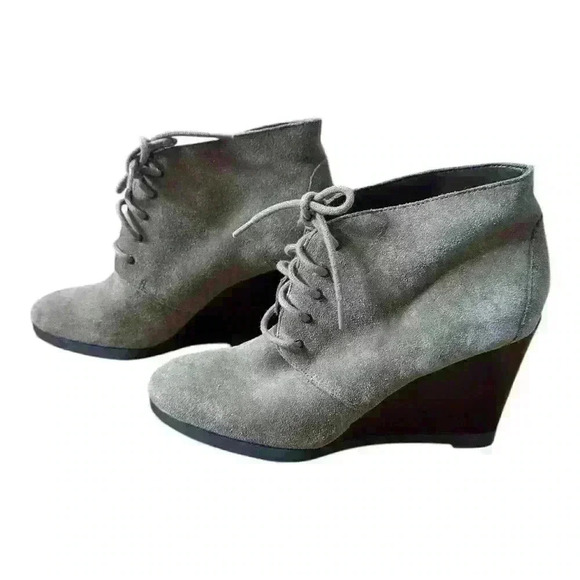 Franco Sarto Weston Taupe Brown Tan Suede Leather Lace Up Wedge Ankle Booties, 6 - Picture 3 of 10